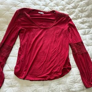 Chic Burgundy Lace Women's Long Sleeve Top